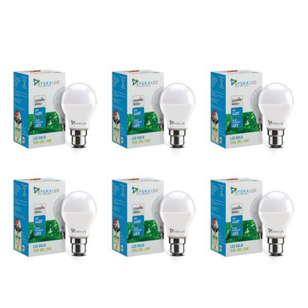 SYSKA 15W LED Bulbs with Life Span Up To 50000 Hours- (White)- Pack of 6